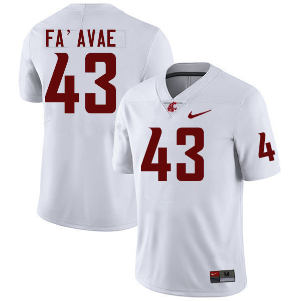 Men #43 Tai Fa'avae Washington State Cougars College Football Jerseys Stitched-White
